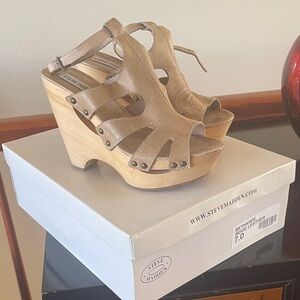 Steve Madden Beige Leather Cutout Platform Wedge Sandals HANDMADE